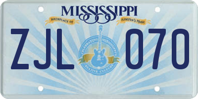 MS license plate ZJL070