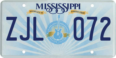 MS license plate ZJL072