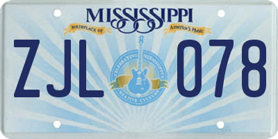MS license plate ZJL078