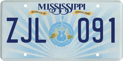 MS license plate ZJL091
