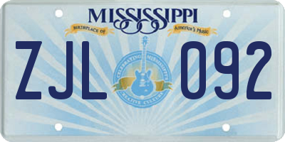 MS license plate ZJL092