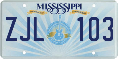 MS license plate ZJL103