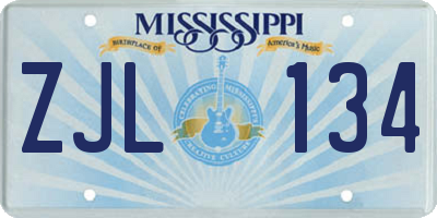 MS license plate ZJL134