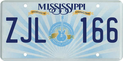 MS license plate ZJL166