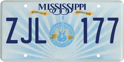 MS license plate ZJL177