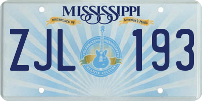 MS license plate ZJL193