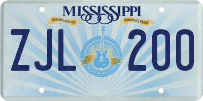 MS license plate ZJL200