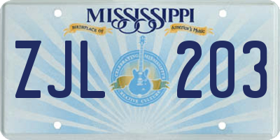 MS license plate ZJL203