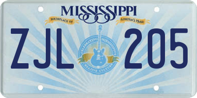 MS license plate ZJL205