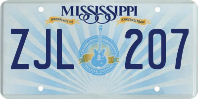 MS license plate ZJL207