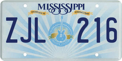 MS license plate ZJL216