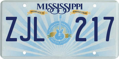 MS license plate ZJL217