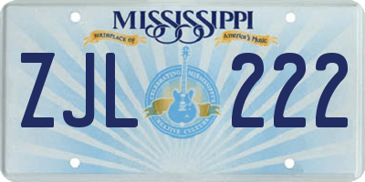 MS license plate ZJL222
