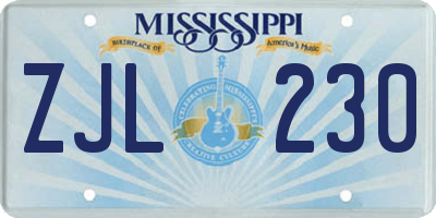 MS license plate ZJL230