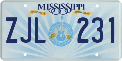 MS license plate ZJL231