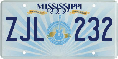 MS license plate ZJL232