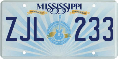 MS license plate ZJL233