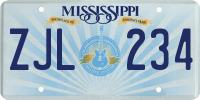 MS license plate ZJL234