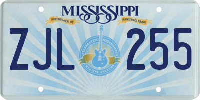 MS license plate ZJL255