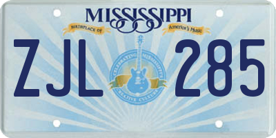 MS license plate ZJL285