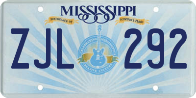 MS license plate ZJL292