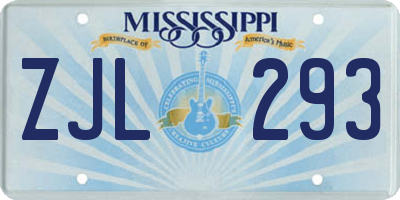 MS license plate ZJL293