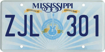 MS license plate ZJL301