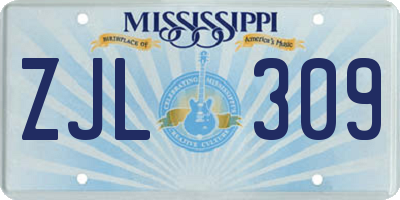 MS license plate ZJL309