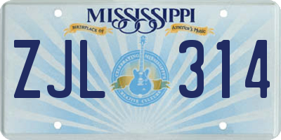 MS license plate ZJL314
