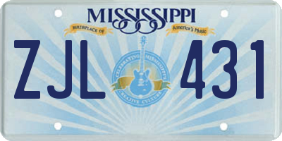 MS license plate ZJL431