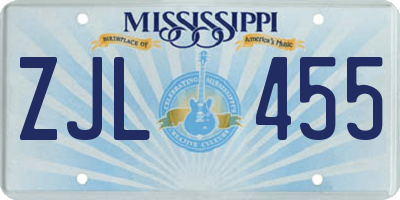 MS license plate ZJL455