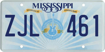 MS license plate ZJL461