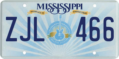 MS license plate ZJL466