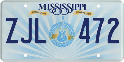 MS license plate ZJL472