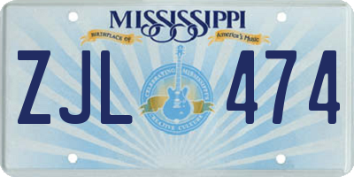 MS license plate ZJL474