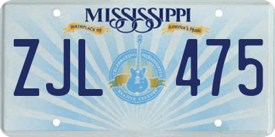 MS license plate ZJL475