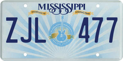 MS license plate ZJL477