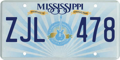 MS license plate ZJL478