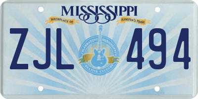 MS license plate ZJL494