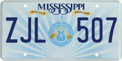 MS license plate ZJL507