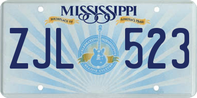 MS license plate ZJL523