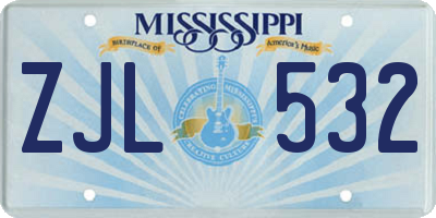 MS license plate ZJL532