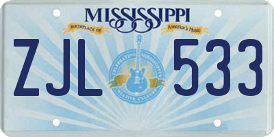 MS license plate ZJL533