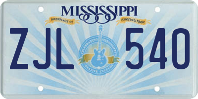 MS license plate ZJL540