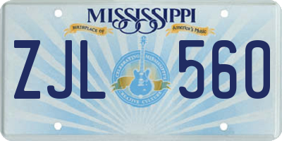 MS license plate ZJL560