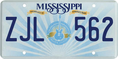 MS license plate ZJL562