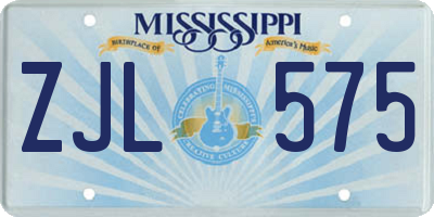 MS license plate ZJL575