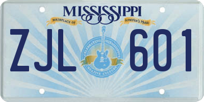MS license plate ZJL601