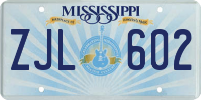 MS license plate ZJL602