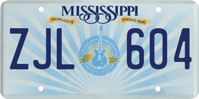 MS license plate ZJL604